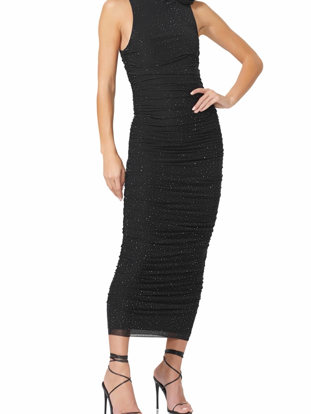 AFRM Black Sparkle Ruched Maxi Dress